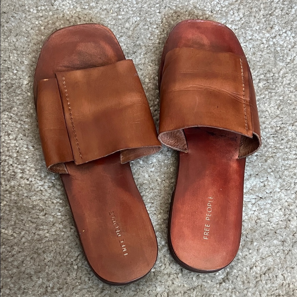 Free People Tan Leather Slide Sandals